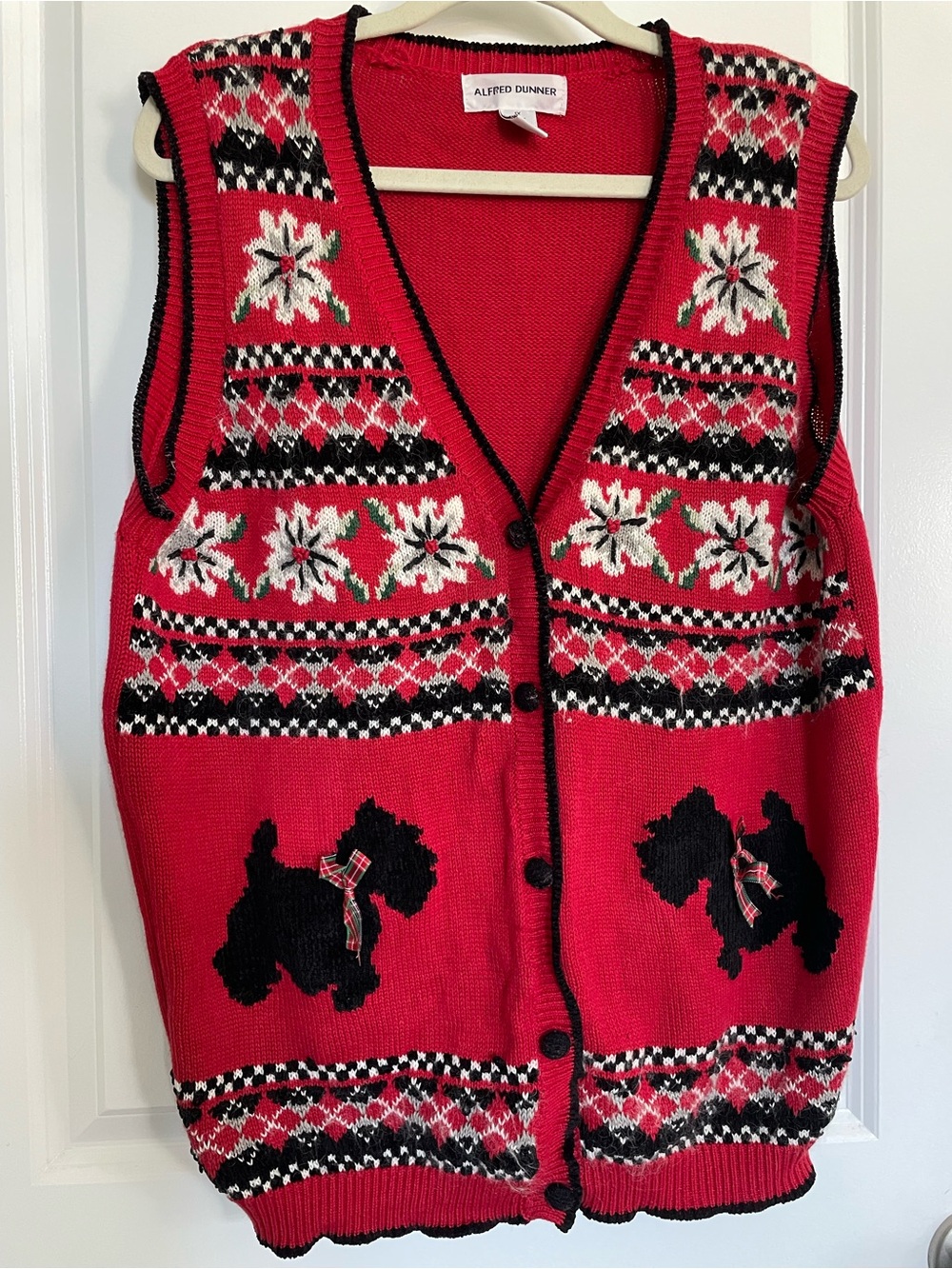 Vintage Alfred Dunner Knit Fair Isle Sweater Size 1X Dog Cottagecore Holiday Red